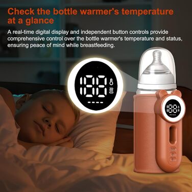 Підігрівач молока для дитячих пляшечок з LED-дисплеєм 8000mAh, USB-C зарядка, 6 температурних режимів, синій (Teddy brown)