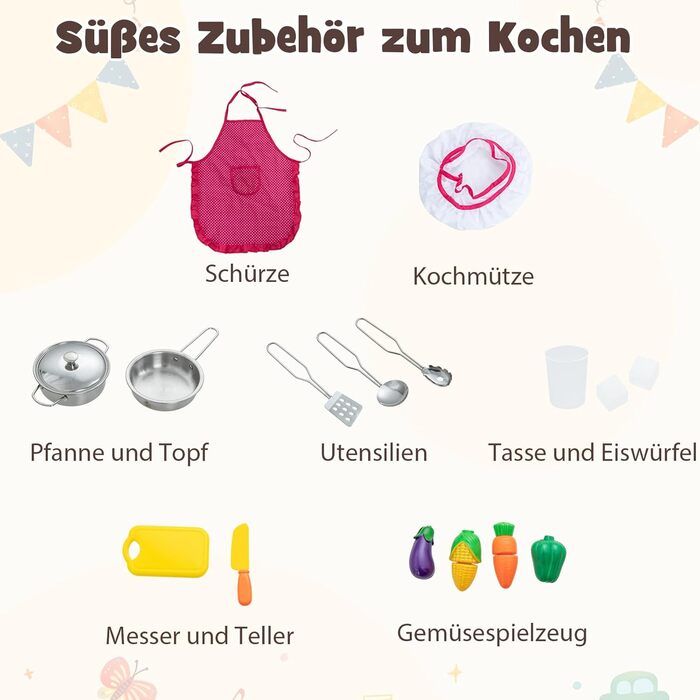 Дерев'яна дитяча кухня DREAMADE з аксесуарами (16 шт.), кухонний кутовий набір з плитою, духовкою, мийкою та дощечкою, ігровий кухонний набір з підсвіткою та звуком для дівчаток віком від 3 років (колір: коричневий)