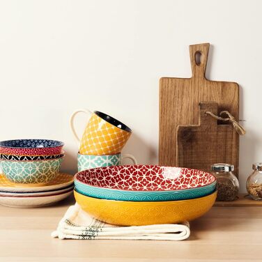 Салатник DOWAN 2000 мл, набір 2 шт, діаметр 24.1 см, порцеляновий, для пасти, мікрохвильова піч, посудомийна машина, штабельовані, різнокольорові