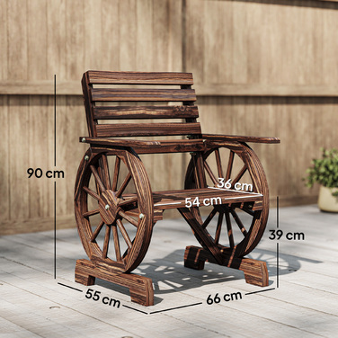 Садовий стілець з дерева, садове крісло з дизайном коліс воза, дерев'яний стілець у сільському стилі, обпалений