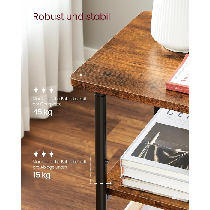 Столик для принтера VASAGLE з роликами, 3-рівневий, регульована стільниця, промисловий стиль, для офісу/кабінету, вінтажно-коричнево-чорний, OPS003B01V1