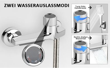 Змішувач для ванни з термостатом та двома виходами, душова лійка з запобіжним клапаном, настінний для ванни та душу, хром