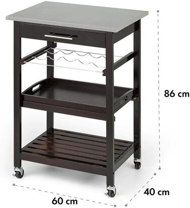 Кухонний візок на колесах, 40x60x86 см, Темне дерево, сервірувальний візок, візок, полиця для кухні