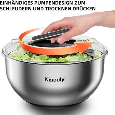 Салатниця-швидкосушарка з нержавіючої сталі 4.2L з мискою та кришкою, для салатів, овочів, ягід