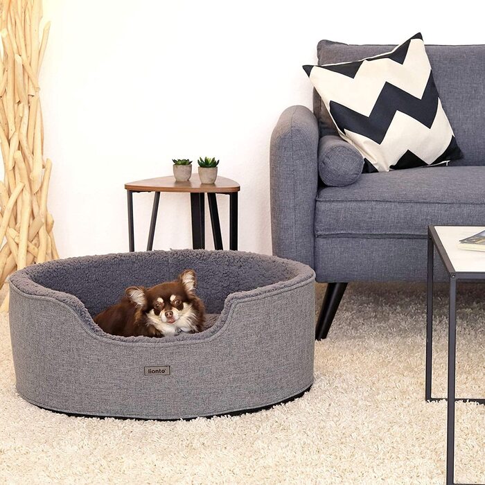 Ліжко для собак lionto з поворотною подушкою, миється ліжко для кішок, ліжко для домашніх тварин, плюшева кошик для собак, (S) 73x60 см, сірий, Сірий, (S) 73x60 см