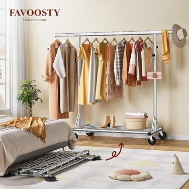 Металевий вішак для одягу на коліщатках FAVOOOSTY, 200 кг, мобільний, швидка установка, 1 стійка
