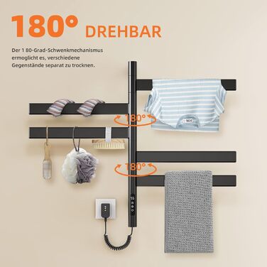 Електричний сушильник для рушників ZOYI 180° поворотний, 140W, чорний (сушарка для ванної кімнати, настінний)