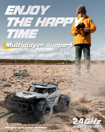 Радіокерований позашляховик Tecnock 1:16 з підсвічуванням, 2.4GHz RC Monstertruck, 2 акумулятори (60 хв роботи) - іграшка для дітей та дорослих, сірий