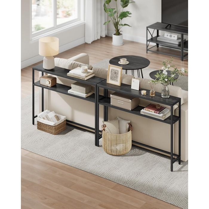 Консольний столик VASAGLE LNT131B22 - вузький журнальний столик з 2 полицями, 20 x 100 x 80 см, для передпокою, вітальні, спальні, антрацит-чорний