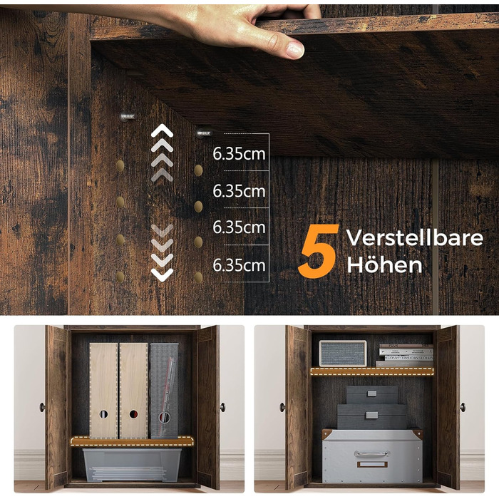 Стелаж Coleshome з дверцятами та шухлядами: 5 полиць, 48x24x164.2 см, для дому, офісу, вітальні, спальні (білий, рустикальний коричневий)
