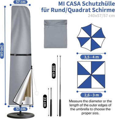 Чохол для парасольки/маркету/садового парасоля, захисний, анти-UV, діаметром до 400 см, 300x300 см (колір: коричневий/сірий, розмір: 240x57/57 см)