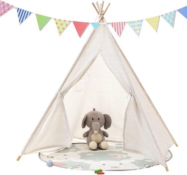 Kinder Tipi Zelt - класичне індіанське намет для дітей, бавовняний намет для дівчаток та хлопчиків з сумкою, складане ігрове домік для дому або на вулицю