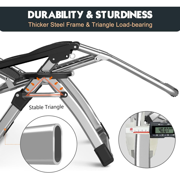 Лежак для відпочинку MOPHOTO Zero Gravity - розкладний, 200 кг, з подушкою та кишенею, для саду, балкону, тераси (сірий)