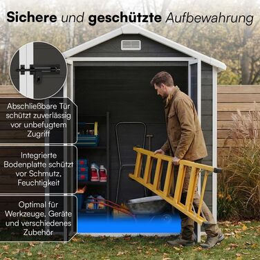 Сарай садовий STEELSØN Novara 192x92x151 см - пластиковий, з вікном, під дерево, темно-сірий, дах двосхилий