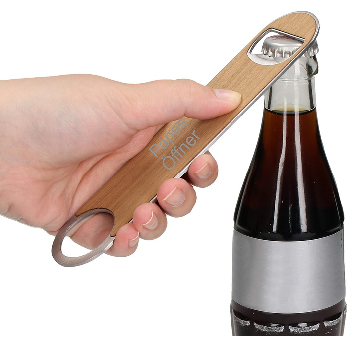 Дерев'яна відкривачка з гравіюванням - Відкривачка для пива з дерева та нержавіючої сталі - Відкривачка з іменем - ідеальний подарунок для тата, чоловіка, хлопця та дідуся (180 x 45 x 2 мм)