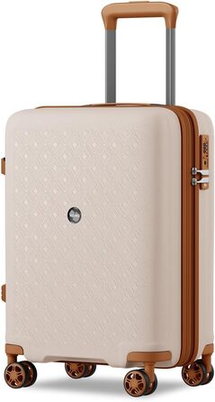 Чемодан ручної поклажі KONO з тримачем для напоїв, жорсткий, легкий, з поліпропілену, розширюваний, 4 колеса, TSA-замок, кремовий/коричневий, M