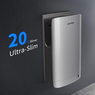 Anydry 2065: Промисловий електросушар для рук з HEPA-фільтром, потужний, 7-10 сек сушіння, 1750-2050 Вт (Срібло)