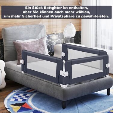 Бортик для ліжка COSTWAY складаний, захисний бар'єр для дитячого ліжка та ліжка для батьків (105x42 см, темно-сірий) з регульованими ременями та швидким складанням