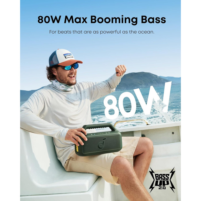 Soundcore Boom 2 - Портативна Bluetooth Колонка, 80W, Сабвуфер, LED, IPX7, 24h, USB-C, BT 5.3