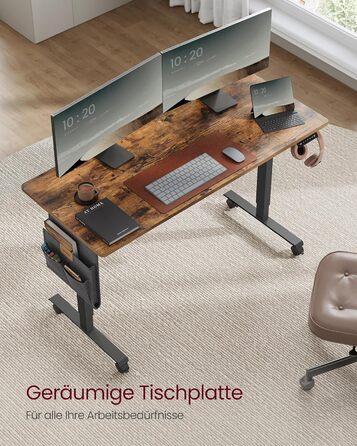 Електричний регульований стіл VASAGLE, 60 x 140 см, висота 72-120 см, 4 пам'яті, vintage brown, LSD174X01