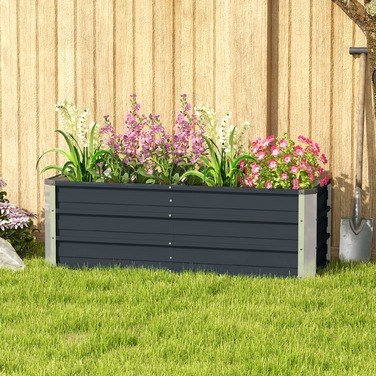 Outsunny Сталева грядка Садова клумба Ящик 125x47x40см вугільно-сірий в т.ч. Рукавички для овочів і квітів