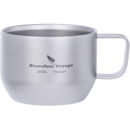 iBasingo чашка для еспресо Titan 200мл, подвійні стінки, нержавіюча сталь, для лате, капучино, какао, чай, подорожі, кемпінг, ультралегка, міцна