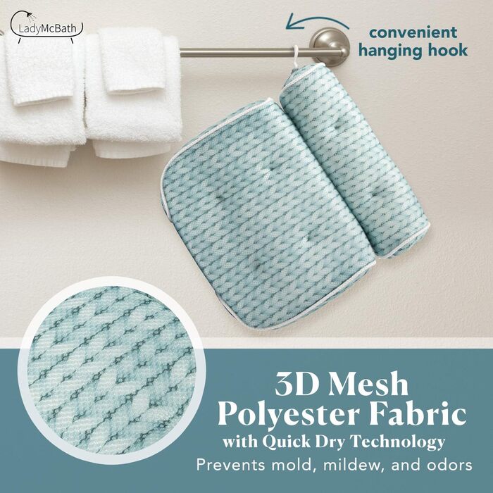 Подушка для ванни Lady McBath – розкішна подушка для ванни з підтримкою шиї та спини, потужні присоски, можна прати в машині, аксесуар для ванни для релаксації (блакитний)