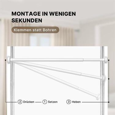 Штанга для душу без свердління 90-160 см, Ø 25 мм, телескопічна штанга з кріпленнями - для ванни, душу та перегородки, 1 шт. (70-120 см [2 шт.], білий)