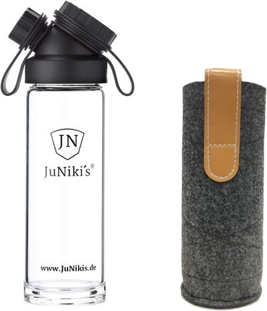 Набір Скляна пляшка для води JuNiki 550 мл/18 унцій футляр сірий Пляшка для пиття з боросилікатного скла також для вугільної кислоти