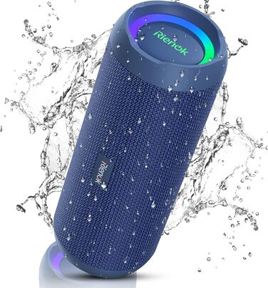 Bluetooth Портативна Колонка RIENOK з підсвічуванням, IPX7, Бас, 3600 mAh, Синій