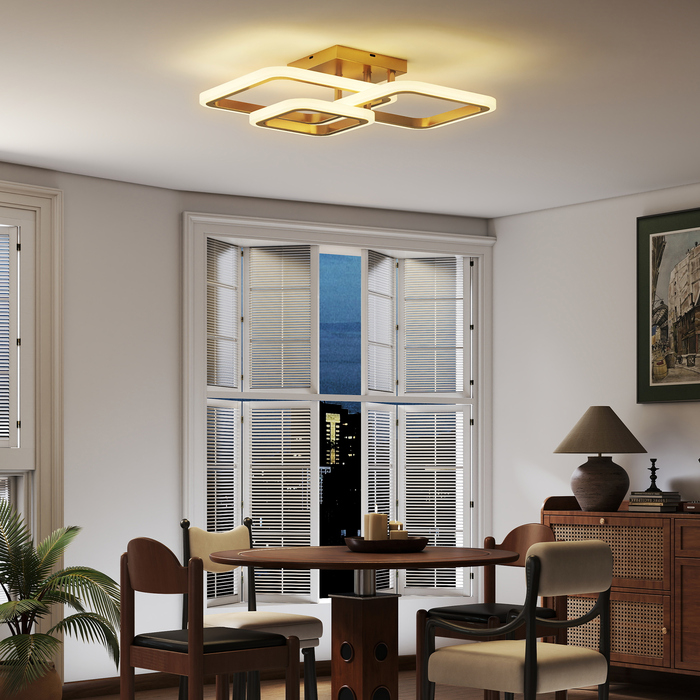 Світлодіодна стельова лампа 40 Вт, 4300 Лм, 3500K/4500K/6000K, трикутна стельова лампа для вітальні, розмір 48 x 46 x 13 см, золота