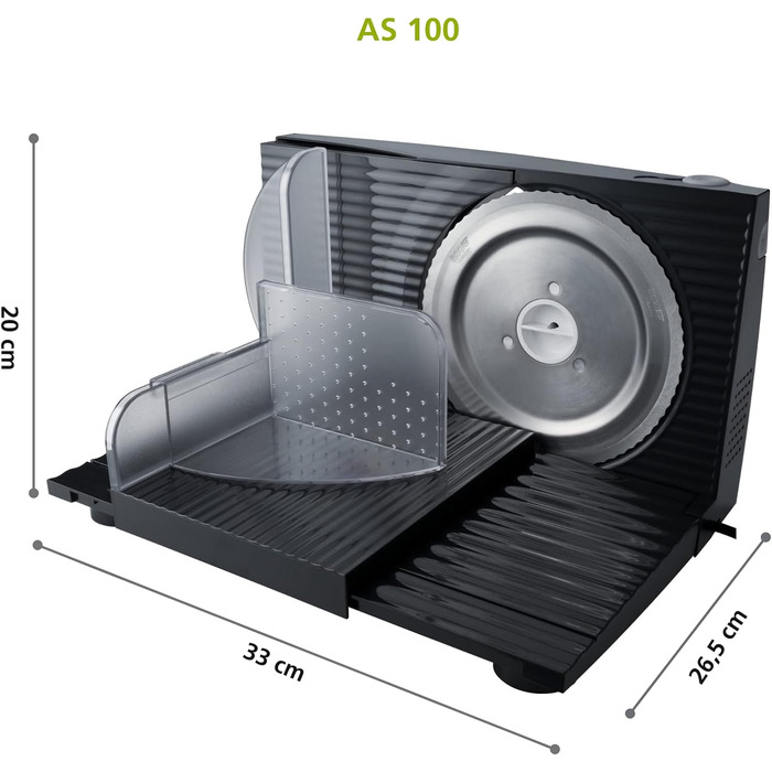 Слайсер для нарізання їжі Steba AS100, компактний складний, виготовлений в ЄС, ніж з нержавіючої сталі Solingen із зубчастим краєм, товщина різання регулюється до 17 мм, подвійний захисний вимикач, включаючи захист рук