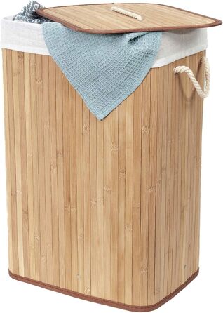 Кошик для білизни з бамбука з винімним мішком - стильний кошик для ванної, спальні або пральні - декоративне зберігання в стилі SPA, квадратний