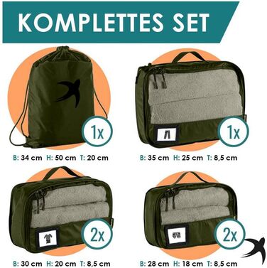 Набір компресійних органайзерів для одягу в сумку та валізу, 6 предметів, оливковий