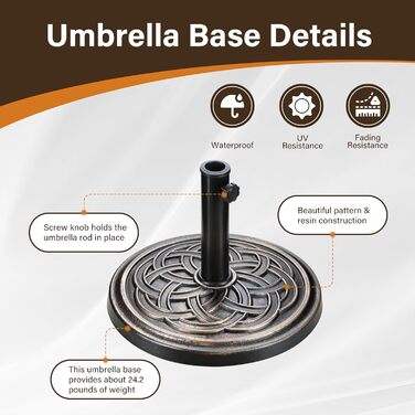 Міцний стійка для парасольки InfiniPower на 22,7 кг, для вулиці, газону, тераси, басейну, чорного кольору