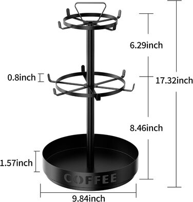 Тримач для чашки еспресо GAGUIUP з 6 гачками, металевий тримач для чашки для кави, основа для зберігання, чорний (поворотний)