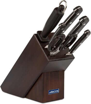 Набір кухонних ножів Arcos Clasica (6 предметів) з блоком - 4 ножі + кухонні ножиці + точилка - нержавіюча сталь NITRUM, ручки POM, дерев'яний блок