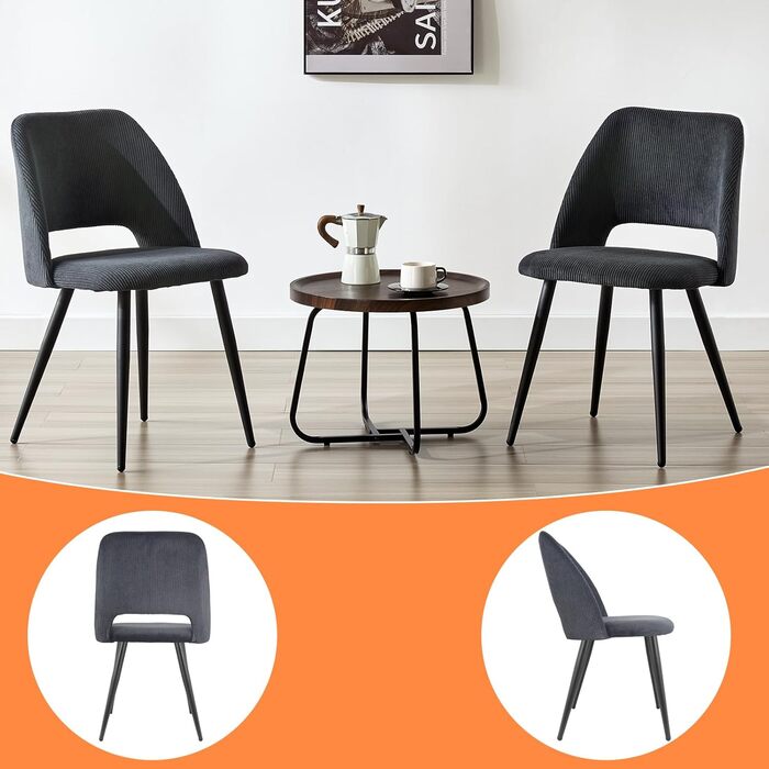 Набір обідніх стільців, кухонний стілець з тканини Cord, м'які стільці для обідньої кімнати, кухні, вітальні та спальні (Чорний, 4)