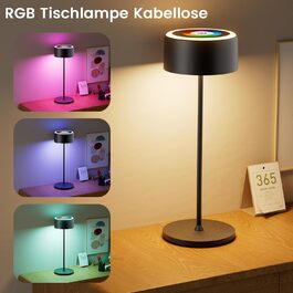 Бездротова LED-лампа TYEE настільна з регулюванням яскравості, акумуляторна, 3000-6000K+RGB, USB-C, алюміній, IP54, вологостійка, чорна (2 шт.)