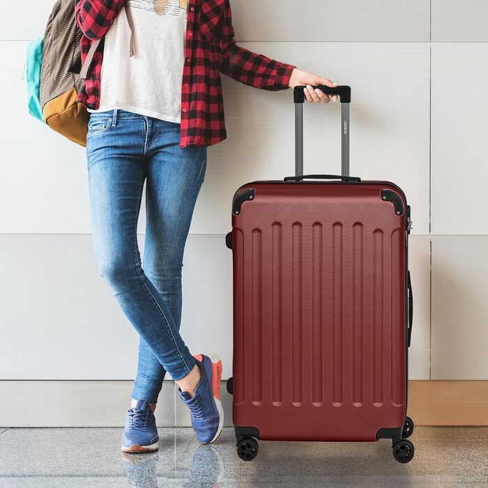 Набір валіз Arebos 3шт. з ABS-пластику | Trolley валіза | Червоний | з TSA-замком, 360° колеса | M-L-XL