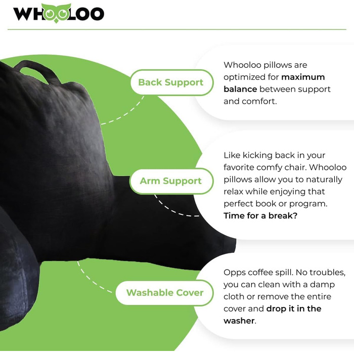 Подушка для відпочинку в ліжку з підтримкою спини, великий кут нахилу для дорослих, для перегляду телевізора, зняття печії, релаксації та припинення хропіння, виготовлена у США, 100% Memory Foam знімний чохол