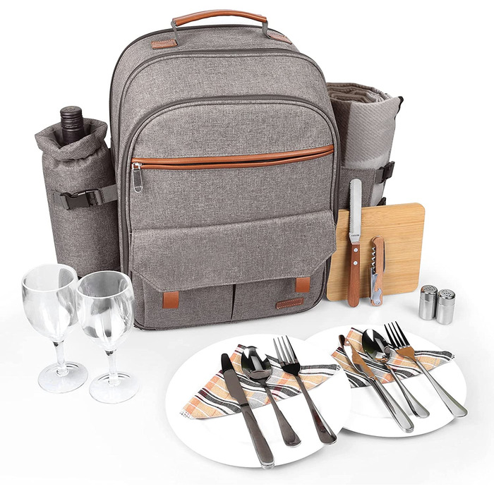 Набір для пікніка Sunflora з ізольованим контейнером та ковдрою, пікніковий кошик для кемпінгу та відпочинку на природі (Блакитний та смужки) Блакитний та смужки (Бежевий, на 2 особи)