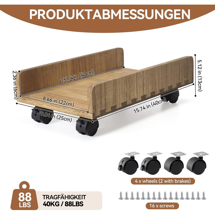 Підставка для CPU KIRIGEN, мобільний візок для ПК ATX, корпус комп'ютера, мобільний візок з колесами (темно-коричневий)