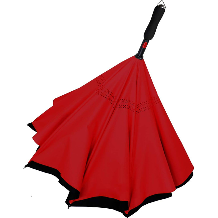 Зворотний парасольку автоматичний для відкриття догори дном - чорно-темно-червоний