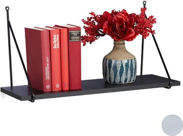 Настінна полиця Relaxdays, для вітальні та передпокою, сучасний дизайн, настінна дошка для книг та декору, HWD 30 x 60 x 22 см, (чорний)