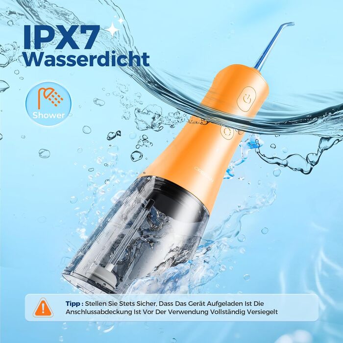 Портативна електрична ірригатор для ротової порожнини Operan Munddusche - 300 мл, 4 насадки (Оранжевий)