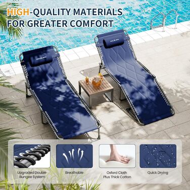 Розкладне ліжко для кемпінгу UDPATIO: зручне ліжко для відпочинку на природі з регульованою спинкою та подушкою (Navy)