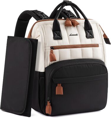 LOVEVOOK Рюкзак-переноска для малюків, рюкзак для пеленання, сумка для підгузків LOVEVOOK, водонепроникна дитяча сумка, органайзер, ремені для дитячої коляски (M, чорно-бежево-коричневий)