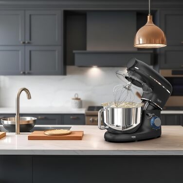 Кухонний комбайн з машиною для пасти – 2000W, електричний, з чашею 6.2L з нержавіючої сталі (чорний)