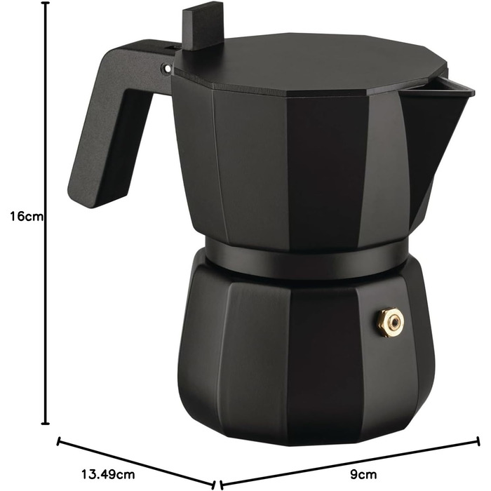 Кавоварка мока Alessi Moka DC06/6 B - 3 чашок, чорний колір, з алюмінію, дизайн